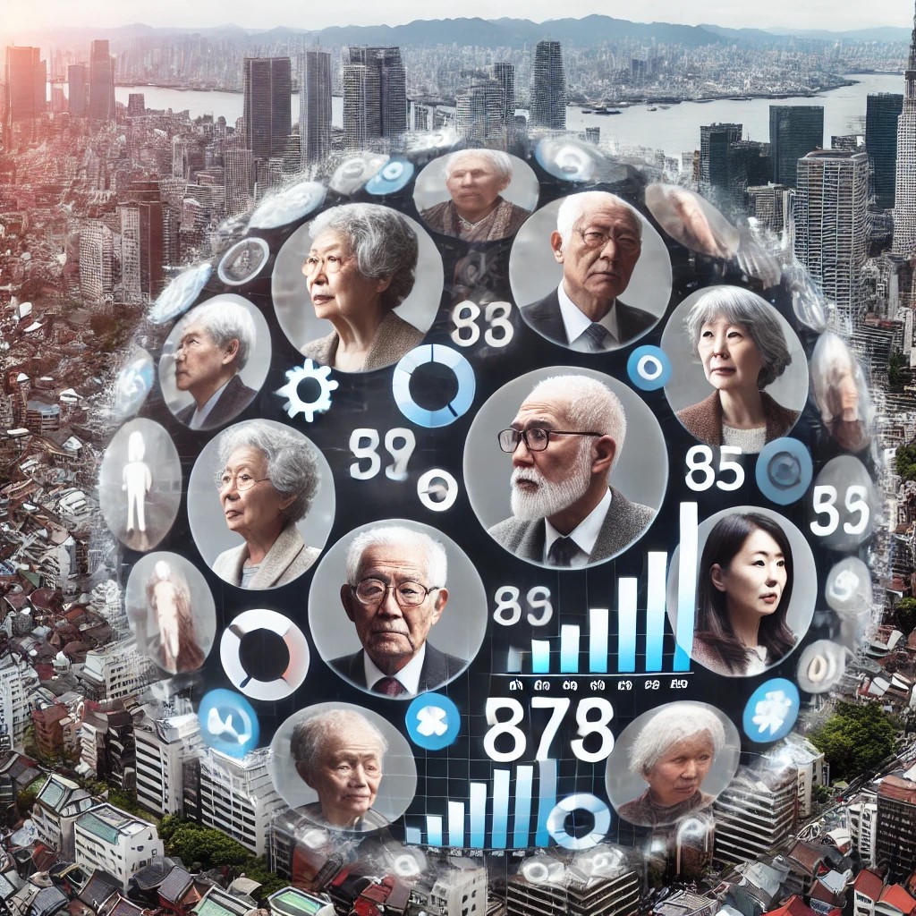 DALL·E 2024-06-28 16.13.30 - An image showing an aging population with various age groups, highlighting the trend of an aging society and its impact on financial markets