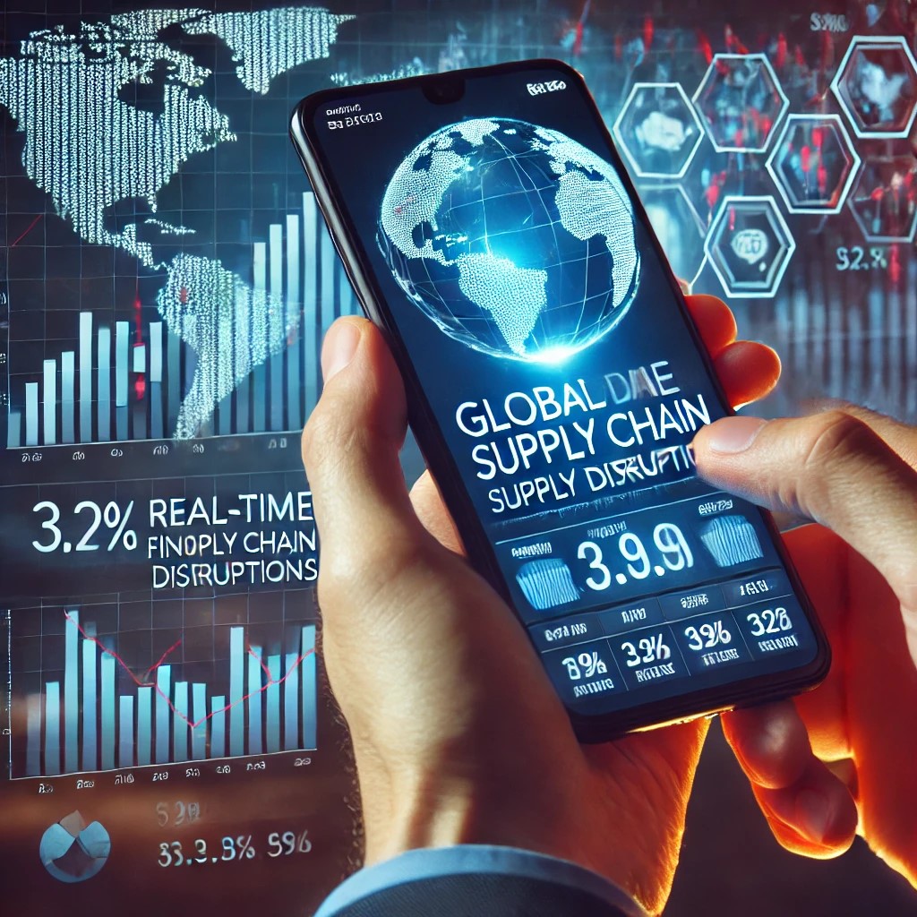 DALL·E 2024-07-30 20.46.36 - A person using a smartphone app to track the impact of global supply chain disruptions on stock prices. The screen displays real-time financial data a