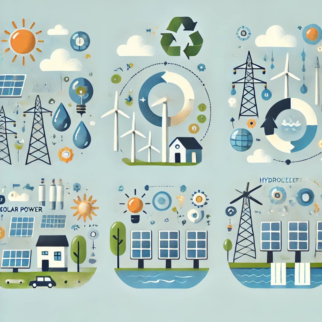 DALL·E 2024-10-21 23.26.45 - An infographic showing different types of renewable energy sources like solar power, wind power, and hydroelectric power. Each source should be repres