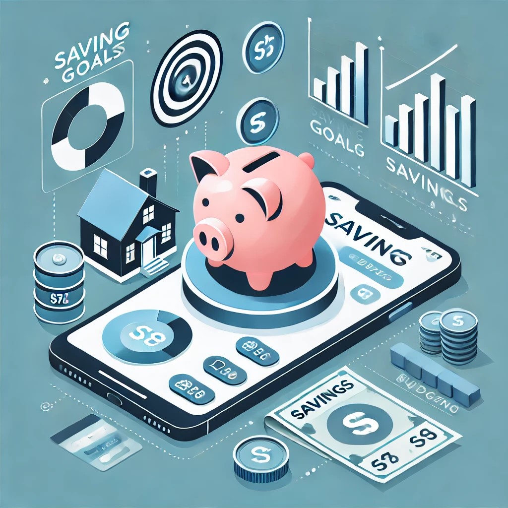 DALL·E 2024-11-20 22.06.33 - An illustration of modern tools for saving for a house, showing a smartphone app with savings goals, progress tracking, and budgeting features. The de